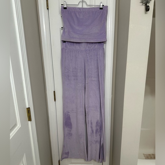 Brave Soul Pants - Brave Soul Women’s Two Piece Velvet Set Medium Lilac Purple Tube Top Flare Pants
